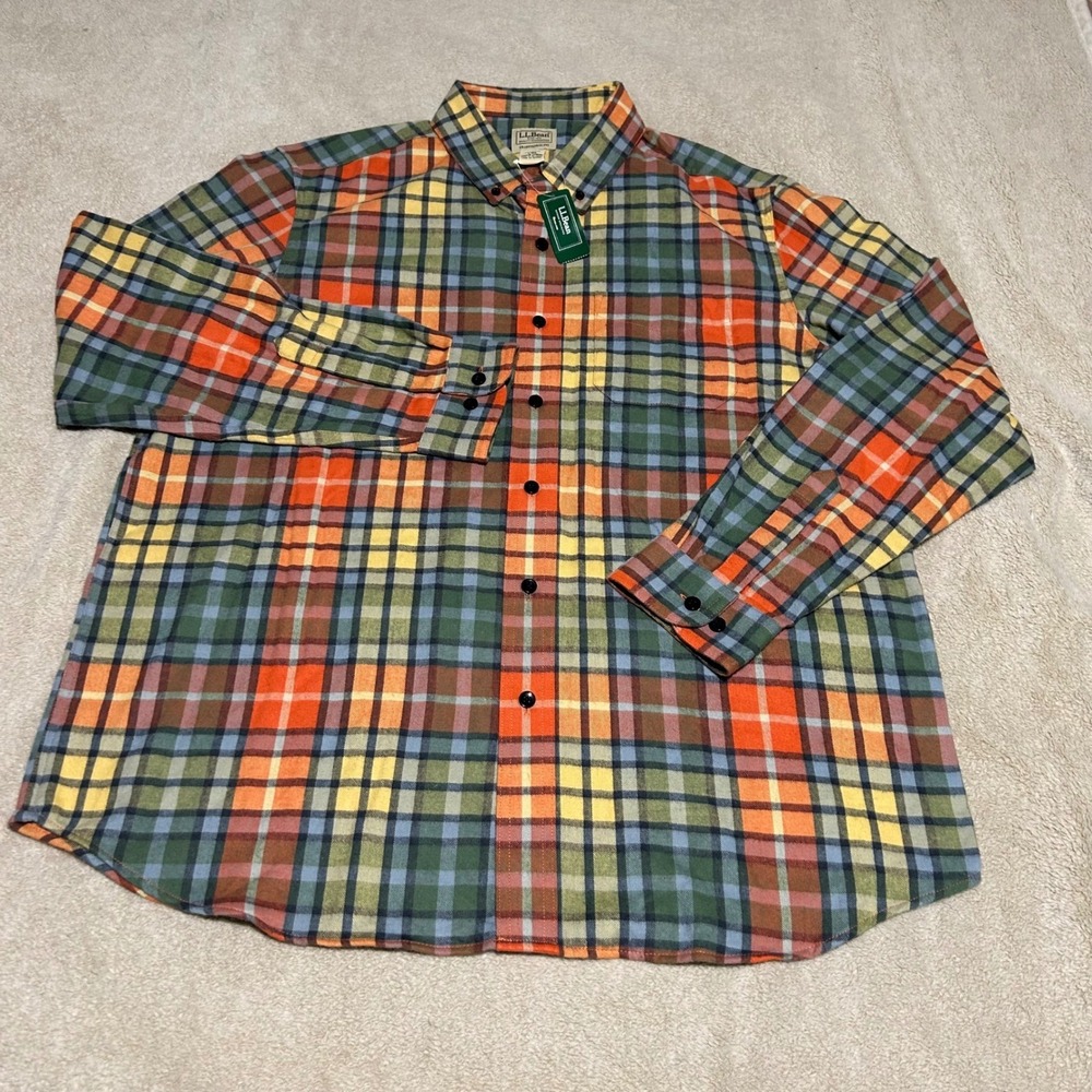 L.L. Bean Flannel Shirt Mens L Multicolor Washed Buchan Scotch Plaid New NWT - Picture 2 of 8